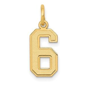 14k Yellow Gold, Jersey Collection, Small Number 6 Pendant